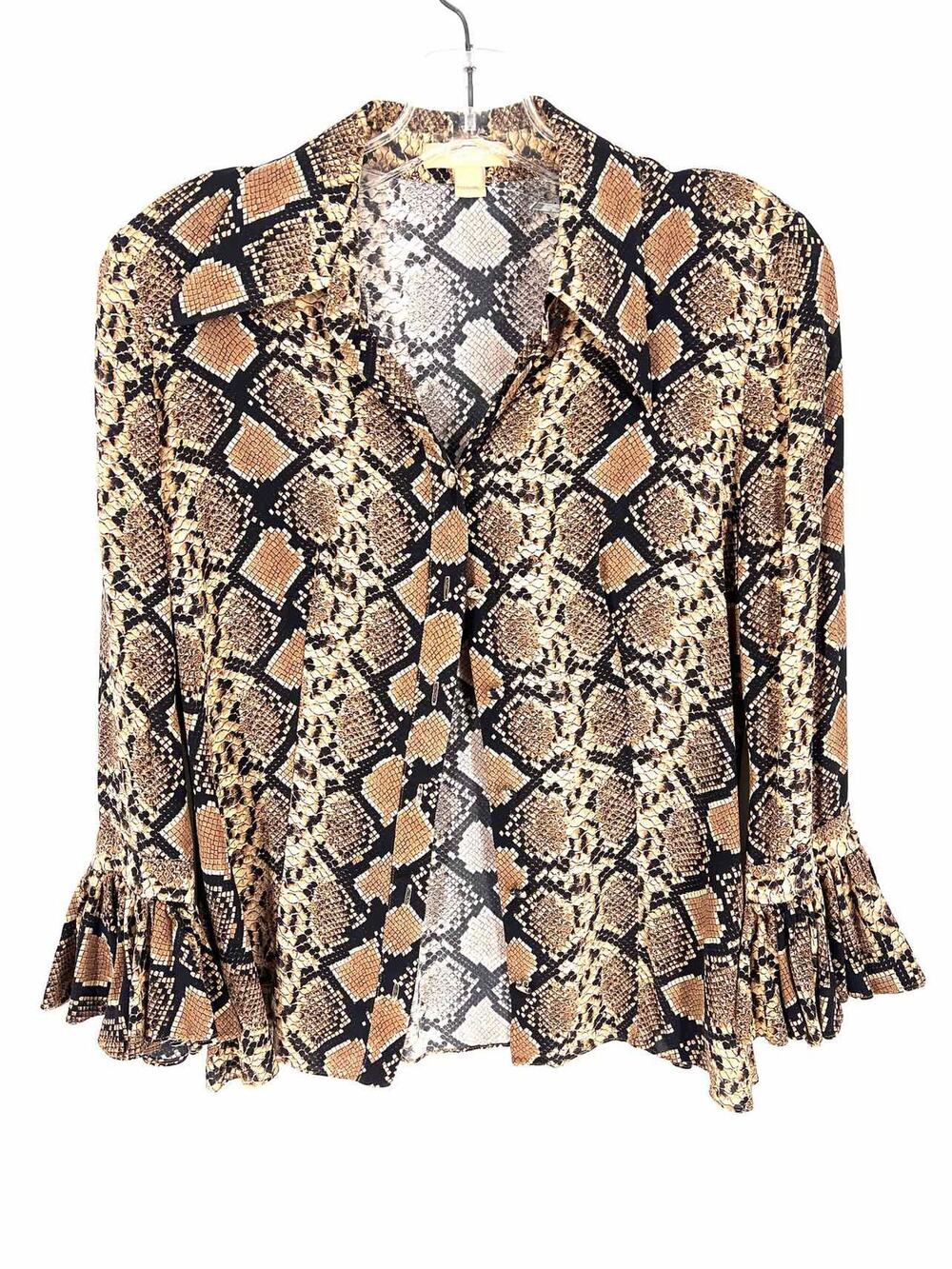 Michael Kors Collection Size 4 Brown/Black Reptile Silk Designer Blouse